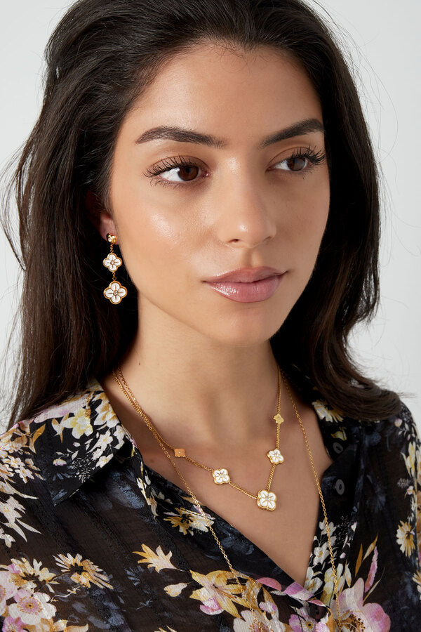 Κολιέ σε χρυσό-άσπρο χρώμα με πέντε τριφύλλια με πέτρες