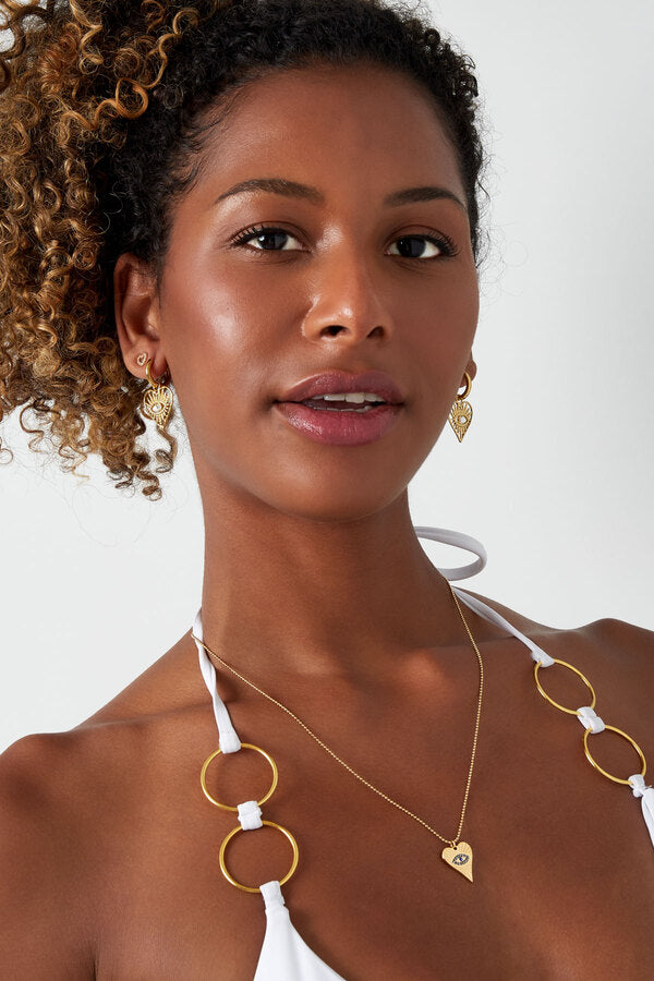 Κολιέ καρδιά με μάτι σε χρυσό χρώμα από ανοξείδωτο ατσάλι