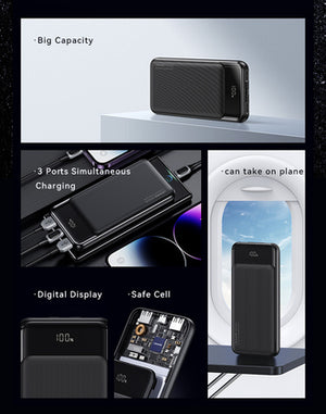 USAMS power bank US-CD198, 3x θύρες εξόδου, 10000mAh, 10W, μαύρο