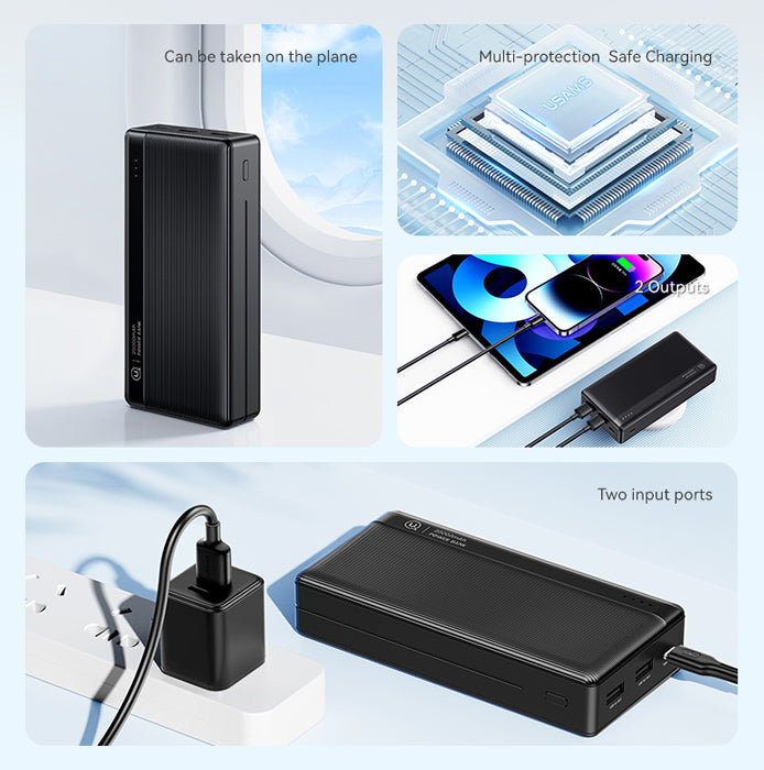 USAMS power bank US-CD205, 2x USB θύρες εξόδου, 10000mAh, 10W, μαύρο