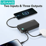USAMS power bank CD224 με καλώδιο USB-C, 2x θύρες εξόδου, 10000mAh, 20W, μαύρο