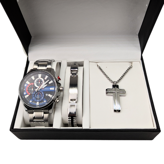 Ανδρικό Σετ Δώρου SD058 με Ρολόι και Σταυρός