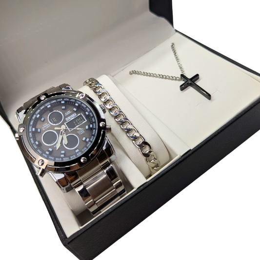 Ανδρικό Σετ Δώρου SD064 με Ρολόι και Σταυρός