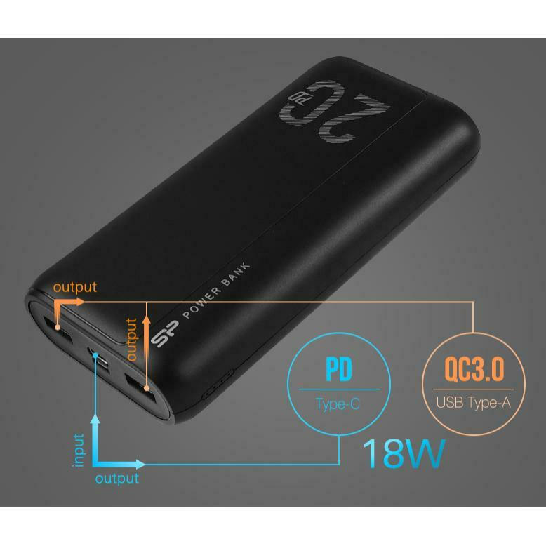 Silicon Power QS15 Power Bank 20000mAh με 2 Θύρες USB-A και Θύρα USB-C Power Delivery / Quick Charge 3.0 Μαύρο