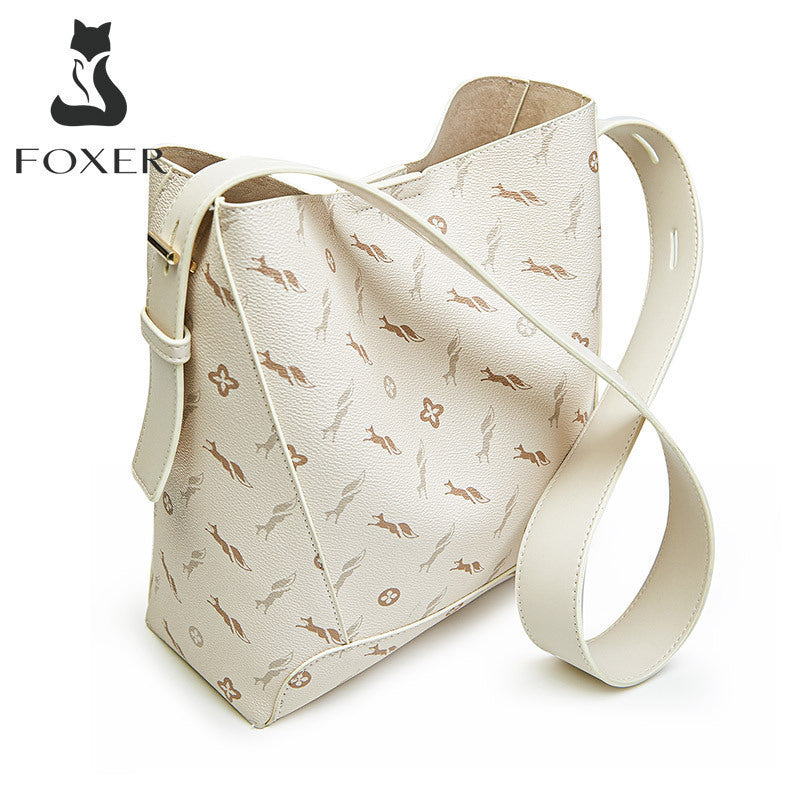 Δερμάτινη Γυναικεία Τσάντα Shopper ‘Ωμου Foxer 9136015F κρέμ