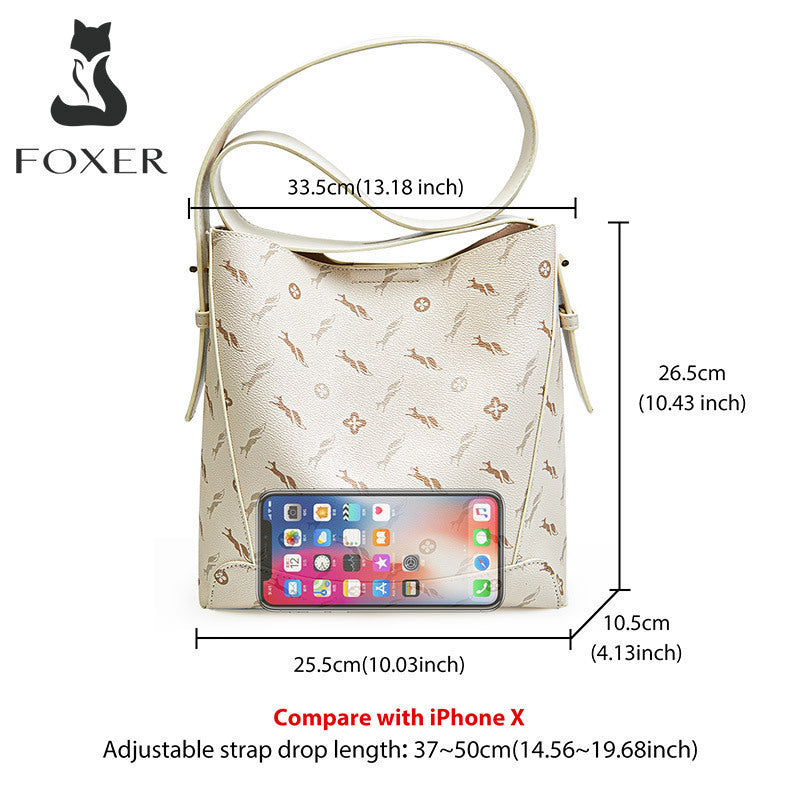 Δερμάτινη Γυναικεία Τσάντα Shopper ‘Ωμου Foxer 9136015F κρέμ