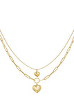 Κολιέ σε χρυσό χρώμα από ανοξείδωτο ατσάλι με διπλή αλυσίδα και καρδιές