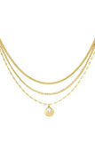 Κολιέ με λεπτομέρεια στρας και τρεις αλυσίδες σε χρυσό χρώμα από ανοξείδωτο ατσάλι