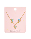 Κρεμαστό σετ λαιμού με σκουλαρίκια  δελφίνια YC-KS006 - Χρυσό