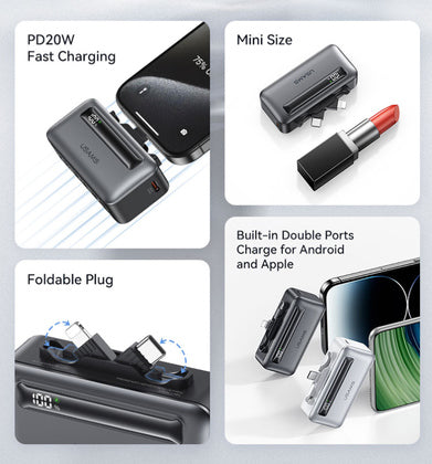 USAMS power bank CD233, USB-C/Lightning έξοδος, 4500mAh, 20W, γκρι