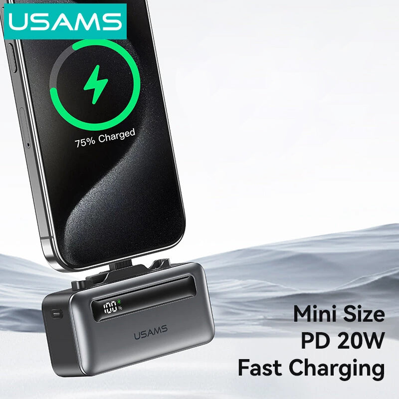 USAMS power bank CD233, USB-C/Lightning έξοδος, 4500mAh, 20W, γκρι