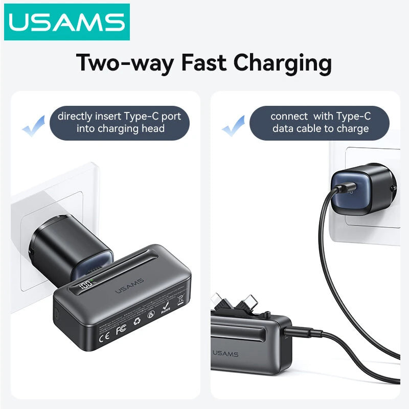 USAMS power bank CD233, USB-C/Lightning έξοδος, 4500mAh, 20W, γκρι