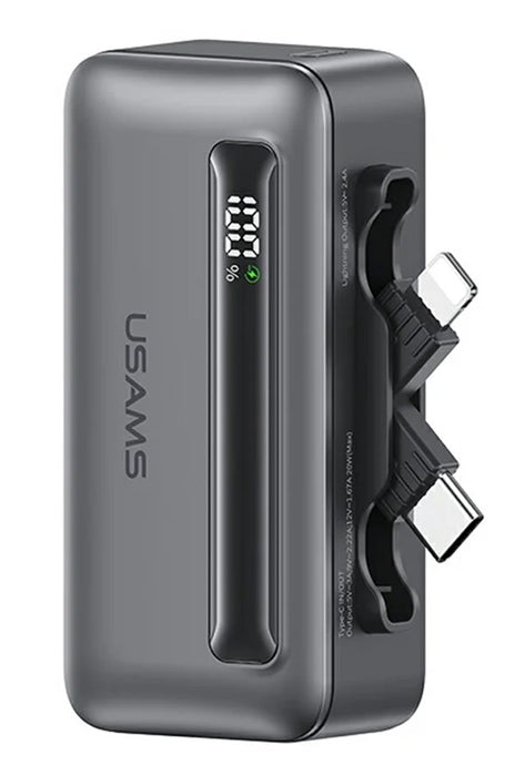 USAMS power bank CD233, USB-C/Lightning έξοδος, 4500mAh, 20W, γκρι