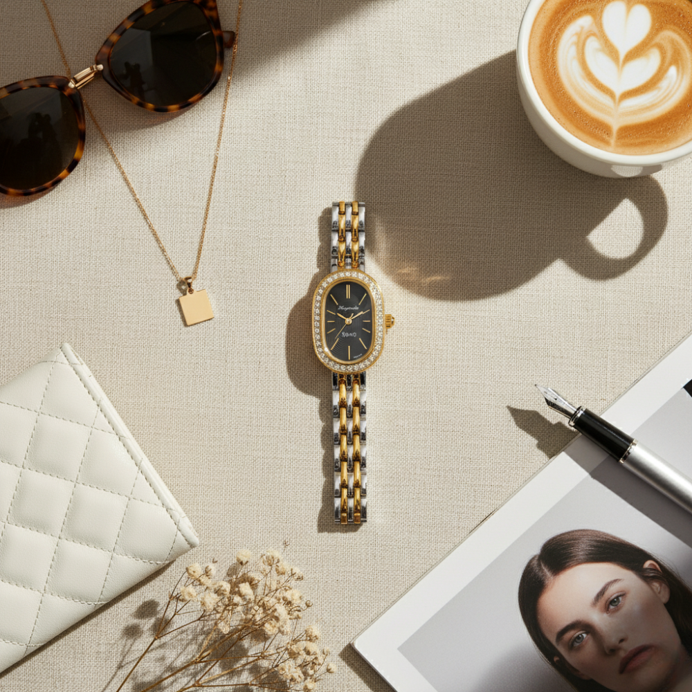 Vintage Γυναικείο Ρολόι Dama Gold Black με Χρυσό Μεταλλικό Μπρασελέ