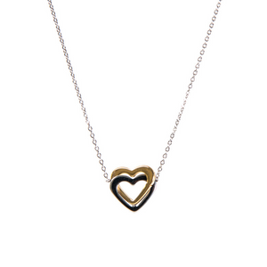 Κολιέ ατσάλινο με διπλή δίχρωμη καρδιά
