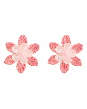 Ψάθινο σκουλαρίκι SASA-9969-13 - Ροζ