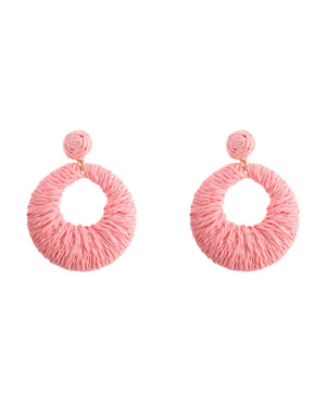 Ψάθινο σκουλαρίκι SASA-9967-13 - Ροζ