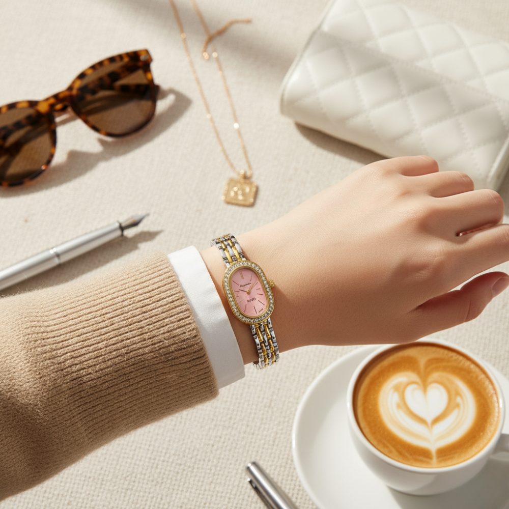 Vintage Γυναικείο Ρολόι Dama Gold Pink με Χρυσό Μεταλλικό Μπρασελέ