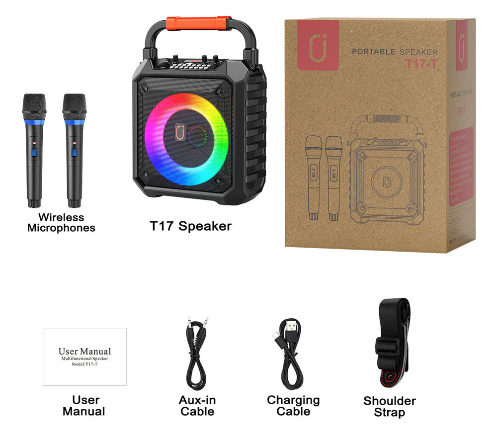 JYX φορητό ηχείο T17-T με 2x μικρόφωνα, 15W, 3000mah, LED, μαύρο