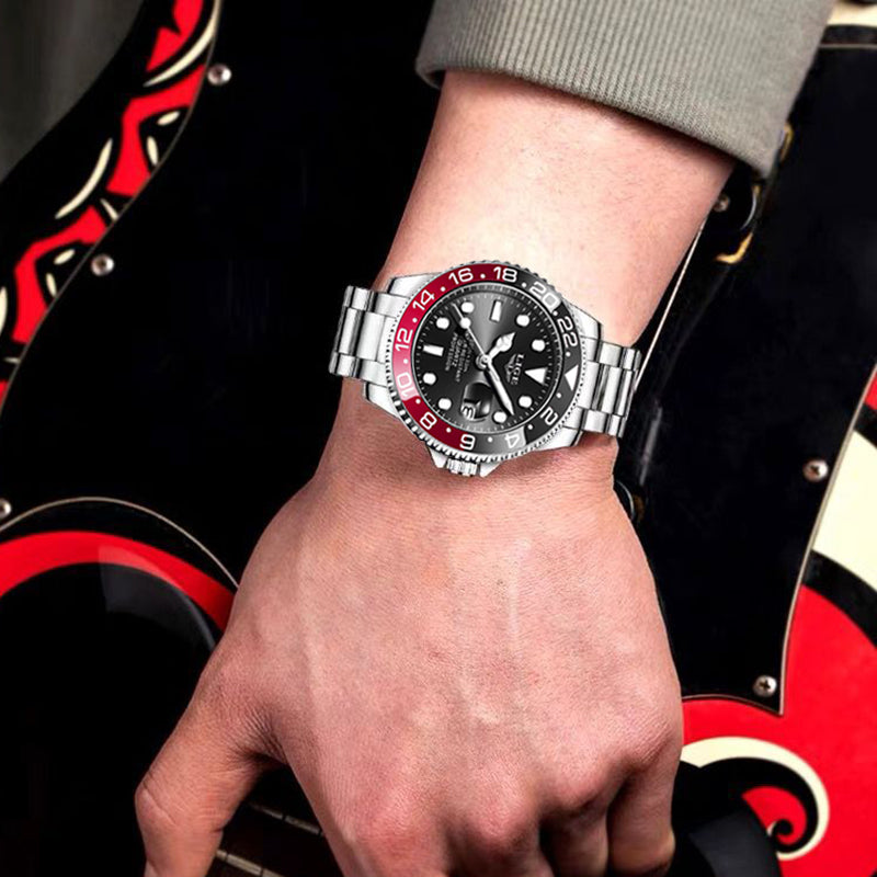 Ρολόι με Μεταλλικό Μπρασελέ LIGE 10045 Silver Red