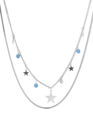 Διπλή αλυσίδα λαιμού MN4324-56 - Ασημί