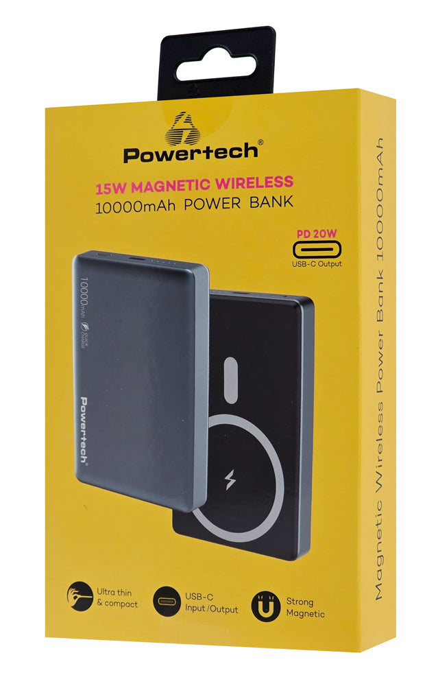 POWERTECH power bank PT-1377, 10000mah, magnetic wireless, 20W, γκρι