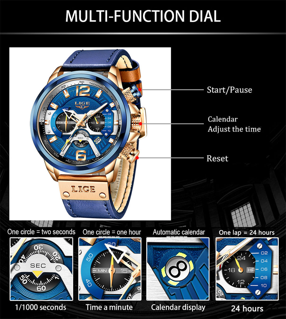 Ρολόι με Μεταλλικό Μπρασελέ LIGE 8917 Gold Blue