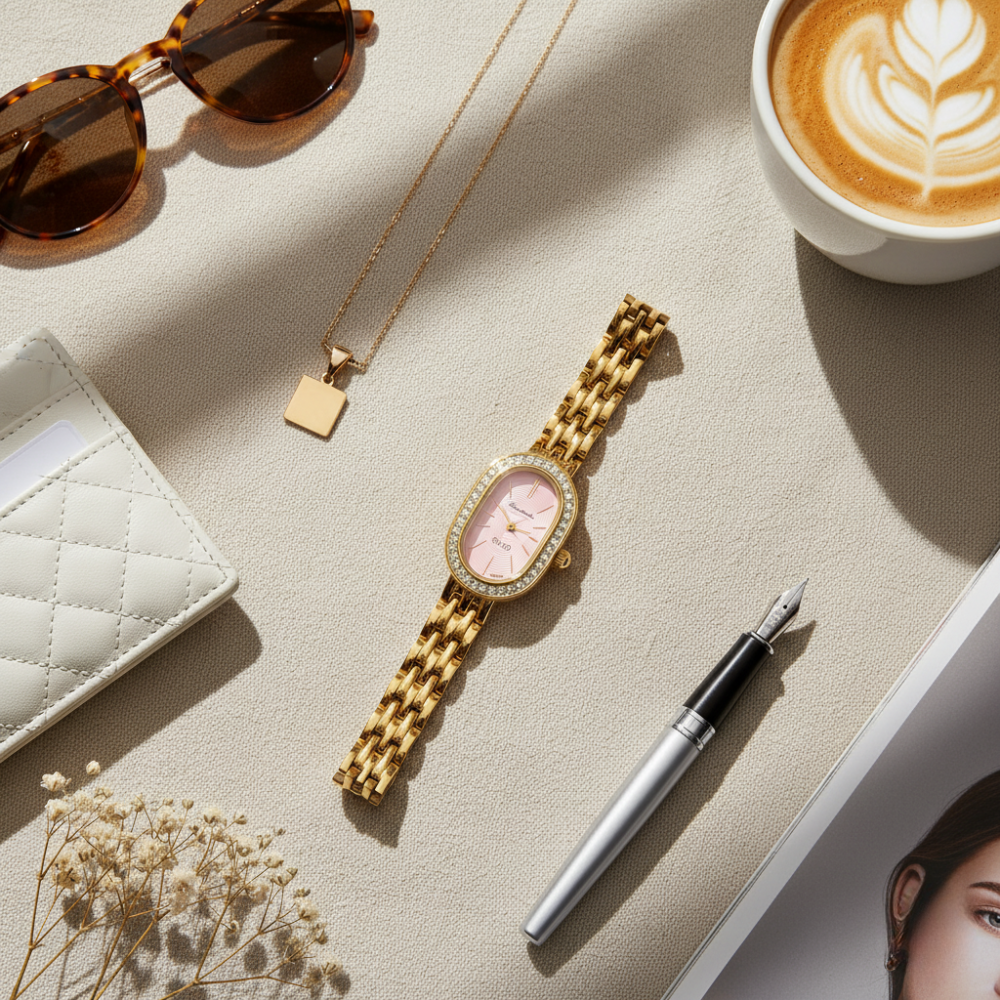Vintage Γυναικείο Ρολόι Dama Gold Pink με Χρυσό Μεταλλικό Μπρασελέ
