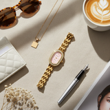 Vintage Γυναικείο Ρολόι Dama Gold Pink με Χρυσό Μεταλλικό Μπρασελέ