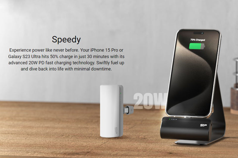 SILICON POWER power bank QD50, USB-C, 5000mAh, 20W PD, λευκό