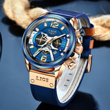 Ρολόι με Μεταλλικό Μπρασελέ LIGE 8917 Gold Blue
