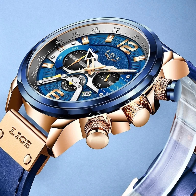 Ρολόι με Μεταλλικό Μπρασελέ LIGE 8917 Gold Blue