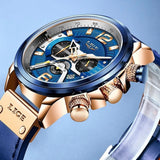 Ρολόι με Μεταλλικό Μπρασελέ LIGE 8917 Gold Blue