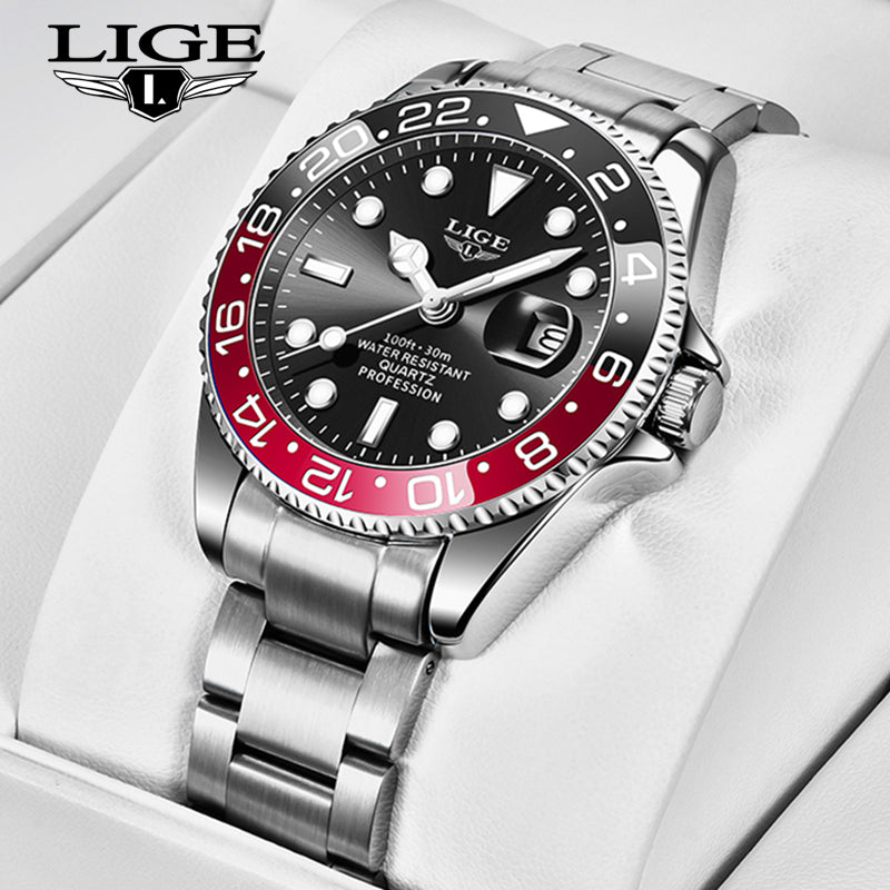 Ρολόι με Μεταλλικό Μπρασελέ LIGE 10045 Silver Red