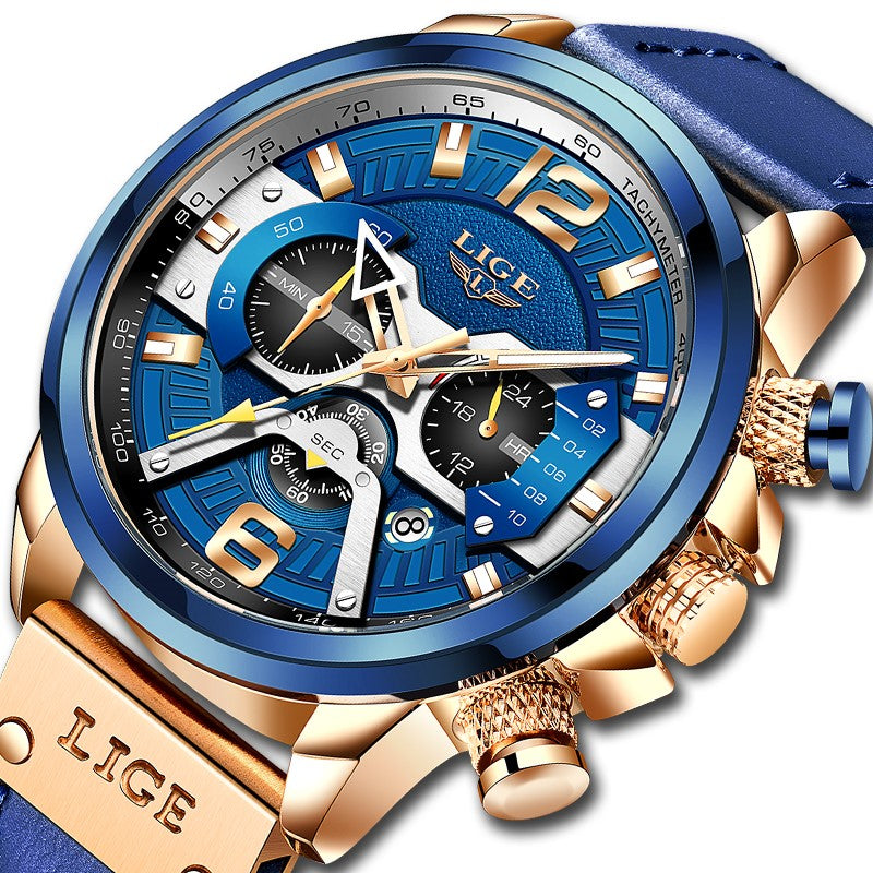 Ρολόι με Μεταλλικό Μπρασελέ LIGE 8917 Gold Blue
