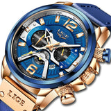 Ρολόι με Μεταλλικό Μπρασελέ LIGE 8917 Gold Blue