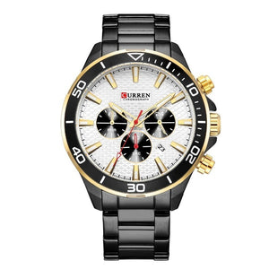Curren 8309 Ανδρικό Ρολόι με Μπρασελέ και Μαύρο Λευκό Καντράν
