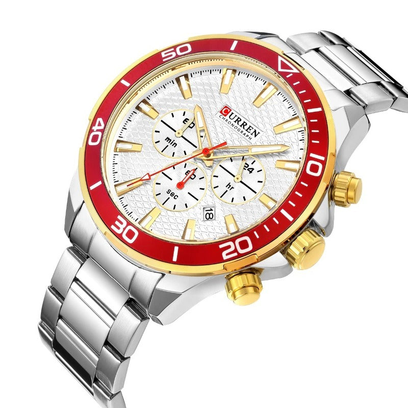 Curren 8309 Ανδρικό Ρολόι με Μπρασελέ και Λευκό Κόκκινο Καντράν