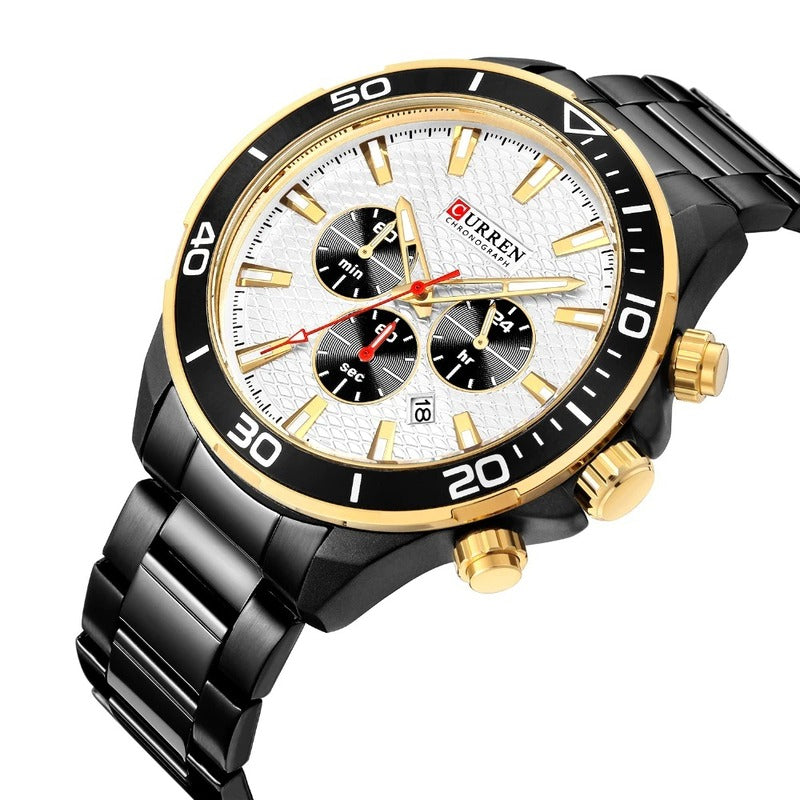 Curren 8309 Ανδρικό Ρολόι με Μπρασελέ και Μαύρο Λευκό Καντράν