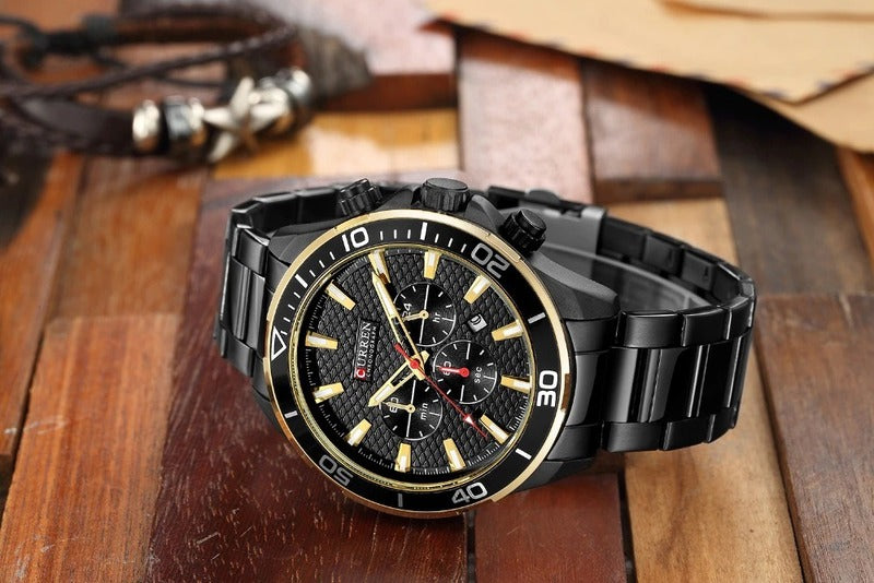 Curren 8309 Ανδρικό Ρολόι με Μπρασελέ και Μαύρο Καντράν