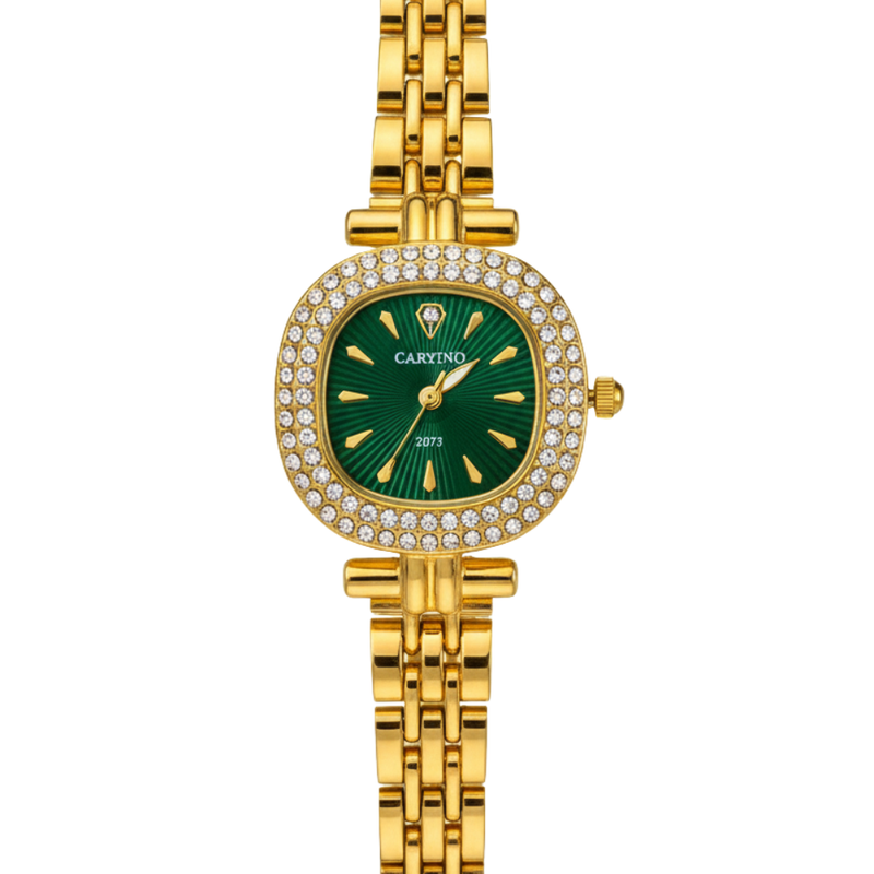 Vintage Γυναικείο Ρολόι Gold Green με Χρυσό Μεταλλικό Μπρασελέ