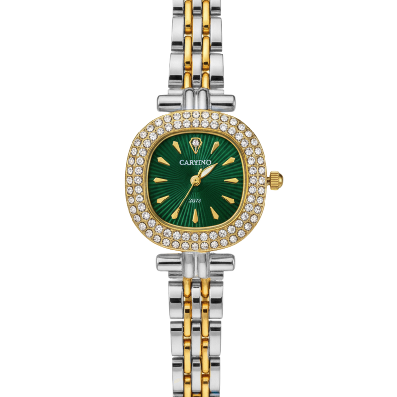 Vintage Γυναικείο Ρολόι Silver Green με Χρυσό Μεταλλικό Μπρασελέ