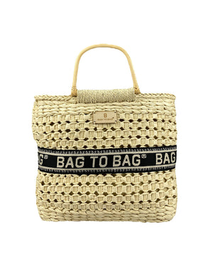 Τσάντα χειρός ψάθινη με λογότυπο -ZC-30 - Μπέζ