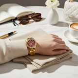 Vintage Γυναικείο Ρολόι Sofia Gold Red με Μεταλλικό Μπρασελέ