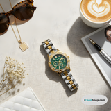 Vintage Γυναικείο Ρολόι Gold Silver Green με Μεταλλικό Μπρασελέ