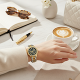 Vintage Γυναικείο Ρολόι Gold Silver Green με Μεταλλικό Μπρασελέ