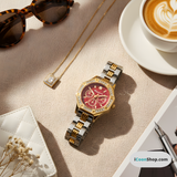 Vintage Γυναικείο Ρολόι Gold Silver Red με Μεταλλικό Μπρασελέ