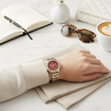 Vintage Γυναικείο Ρολόι Gold Silver Red με Μεταλλικό Μπρασελέ