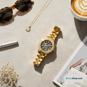 Vintage Γυναικείο Ρολόι Sofia Gold Black με Μεταλλικό Μπρασελέ