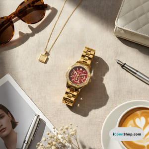 Vintage Γυναικείο Ρολόι Sofia Gold Red με Μεταλλικό Μπρασελέ